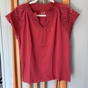 LOFT Eyelet Cap Sleeve Top Dusty Rose L